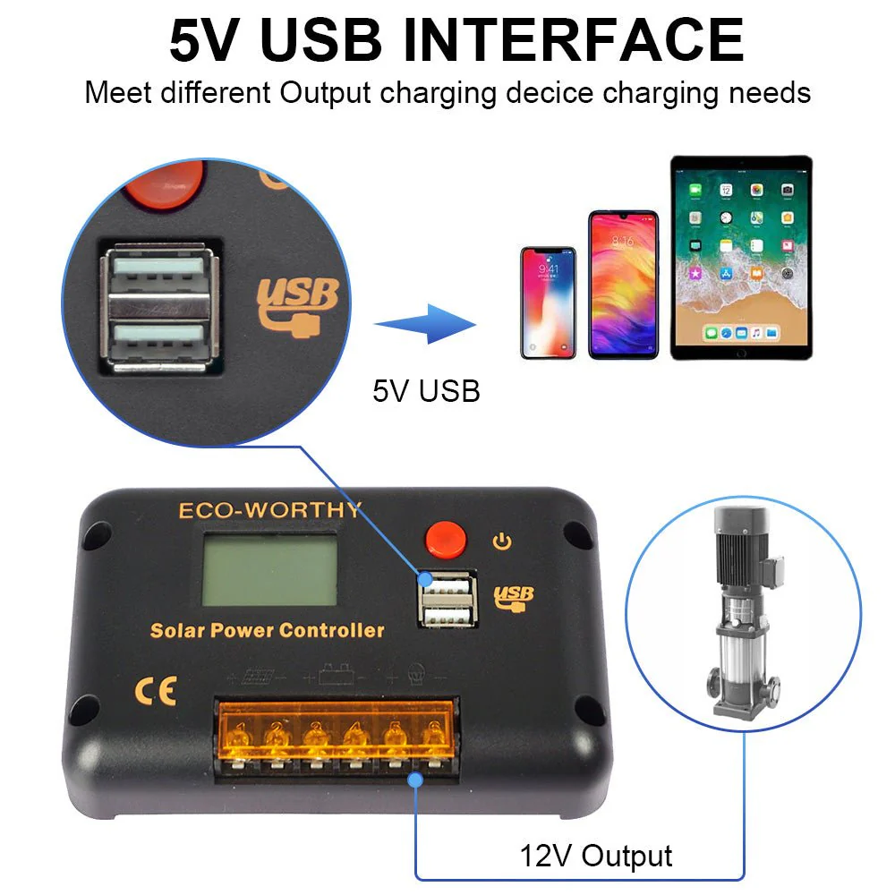 30A PWM LCD Display Solar Charge Controller Regulator with USB Port 12V/24V Autoswitch - Image 3