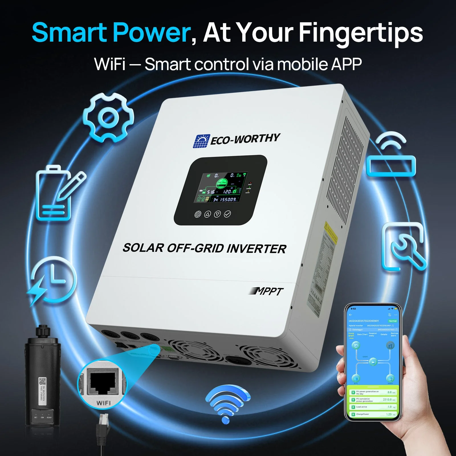 5000W Solar Off-grid AIO Inverter, 48Vdc to 120Vac, 5500W@500V PV Input, UL1741 - Image 3