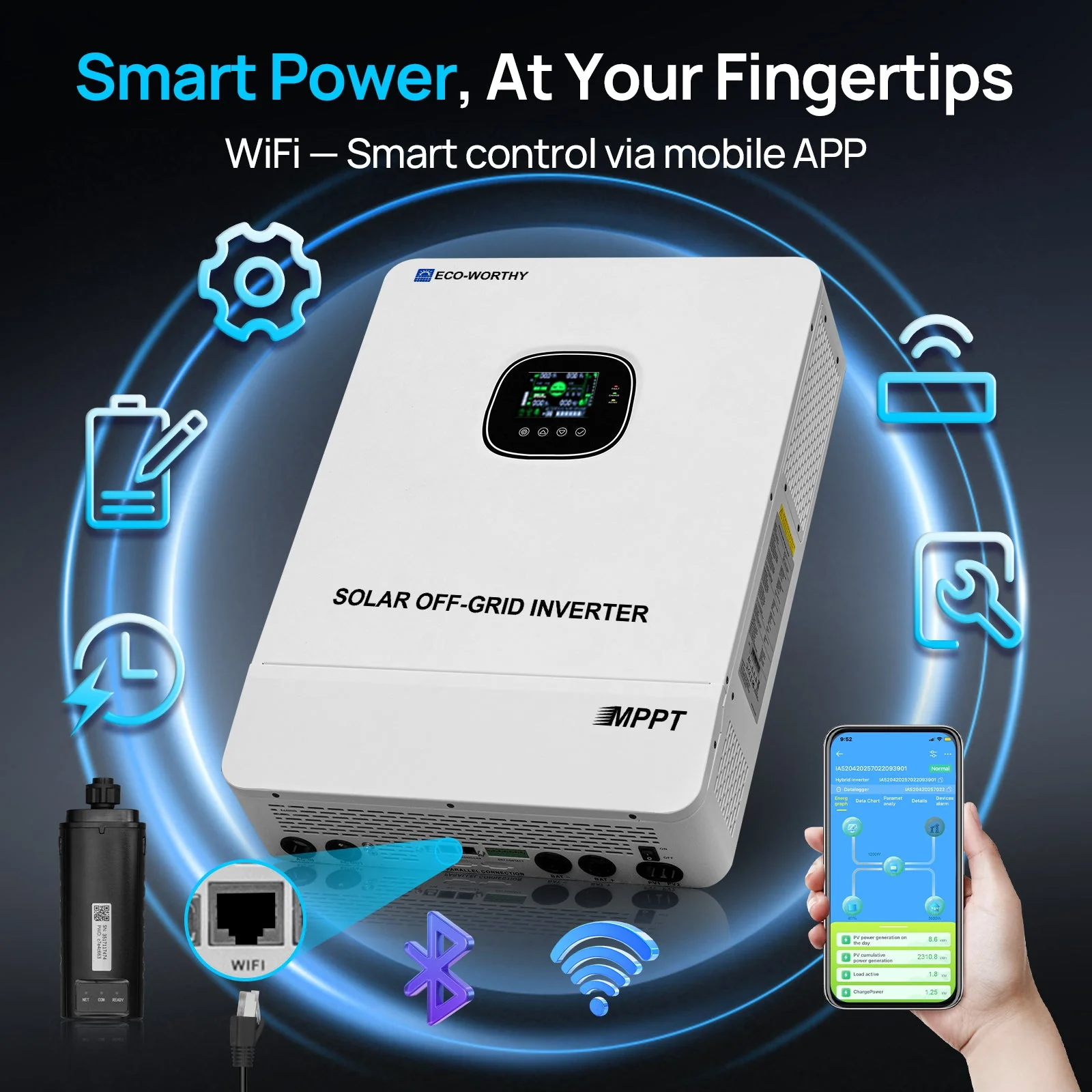 Eco-Worthy 10000W Solar Off-grid Split-phase AIO Inverter | 48Vdc to 120Vac/240Vac | 1000W@500V PV Input | UL 1741 - Image 5