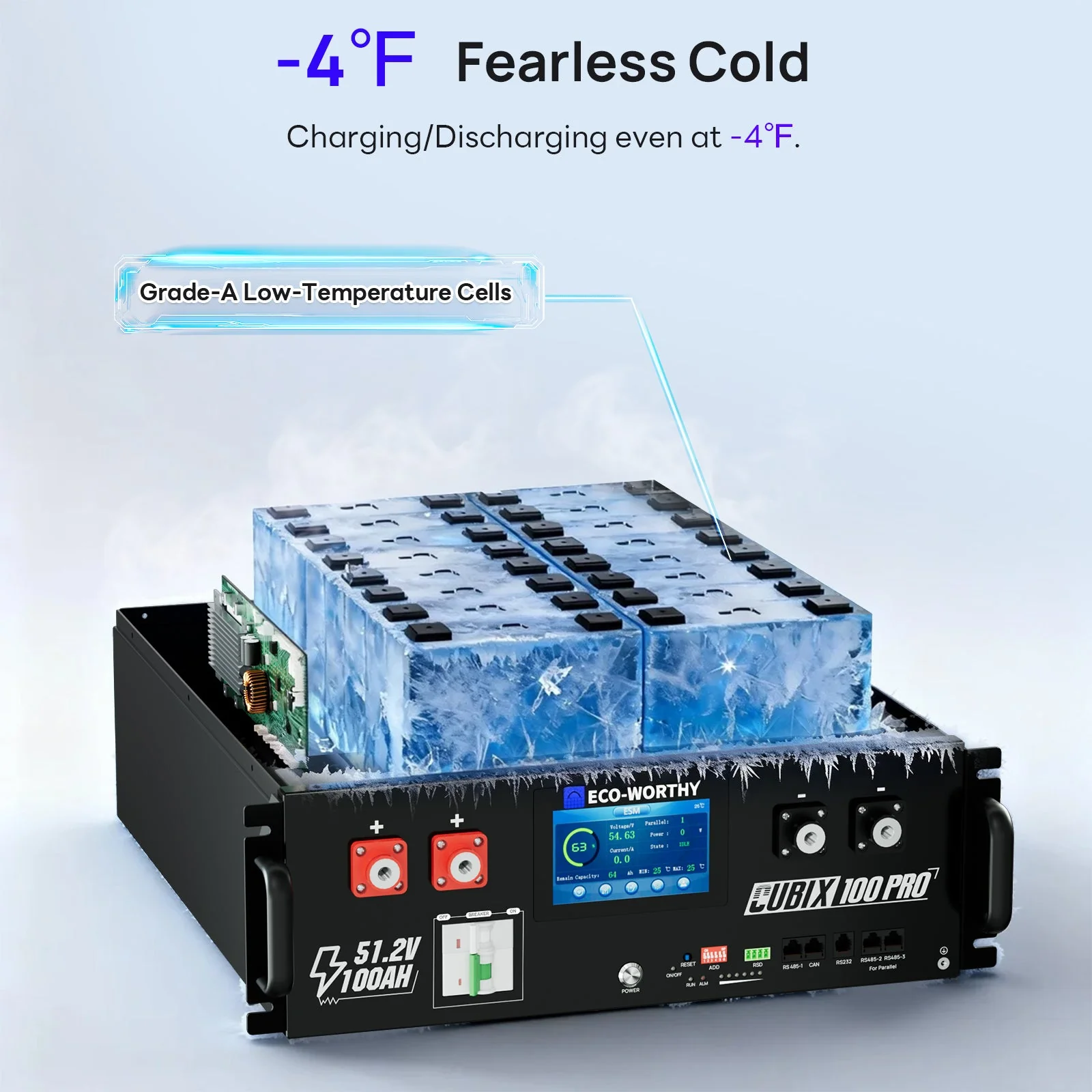 Eco-Worthy Cubix 100 Pro | 48V 100AH Server Rack Battery | Bluetooth & WiFi | Low-Temp Charge | 10 Years Warranty - Image 3
