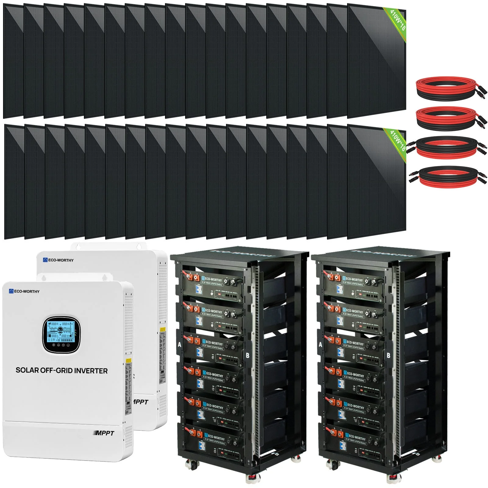 Eco-Worthy 10kw Complete Off-Grid Solar Power System |20.48kWh/61.44kWh Battery | 10000W 120/240V | 4920W/14760W PV - Image 15