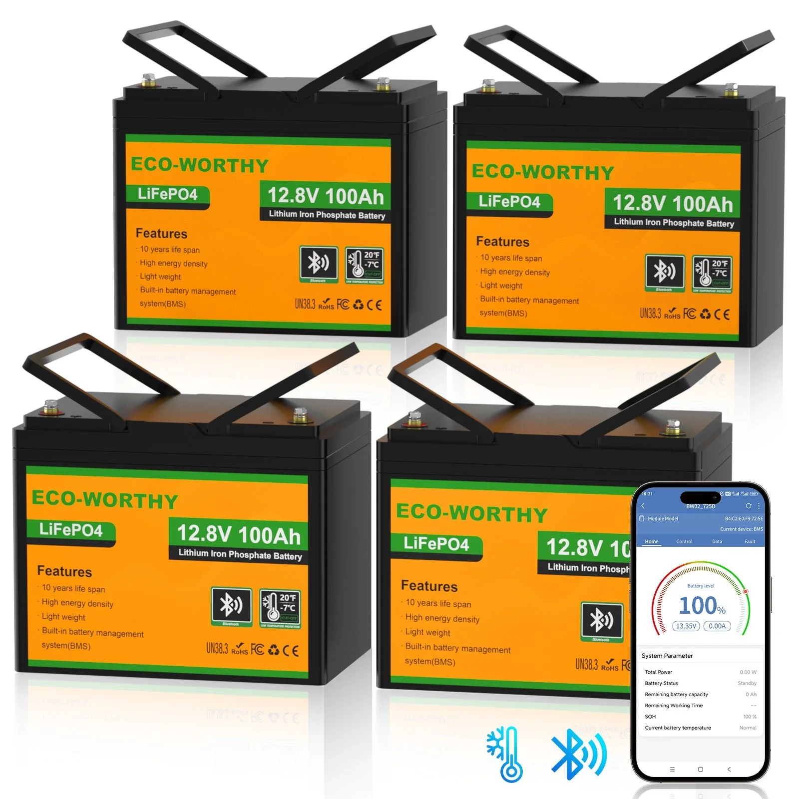 LiFePO4 12V 100Ah Lithium Iron Phosphate Battery With Bluetooth And Low-temperature Protection - Image 14