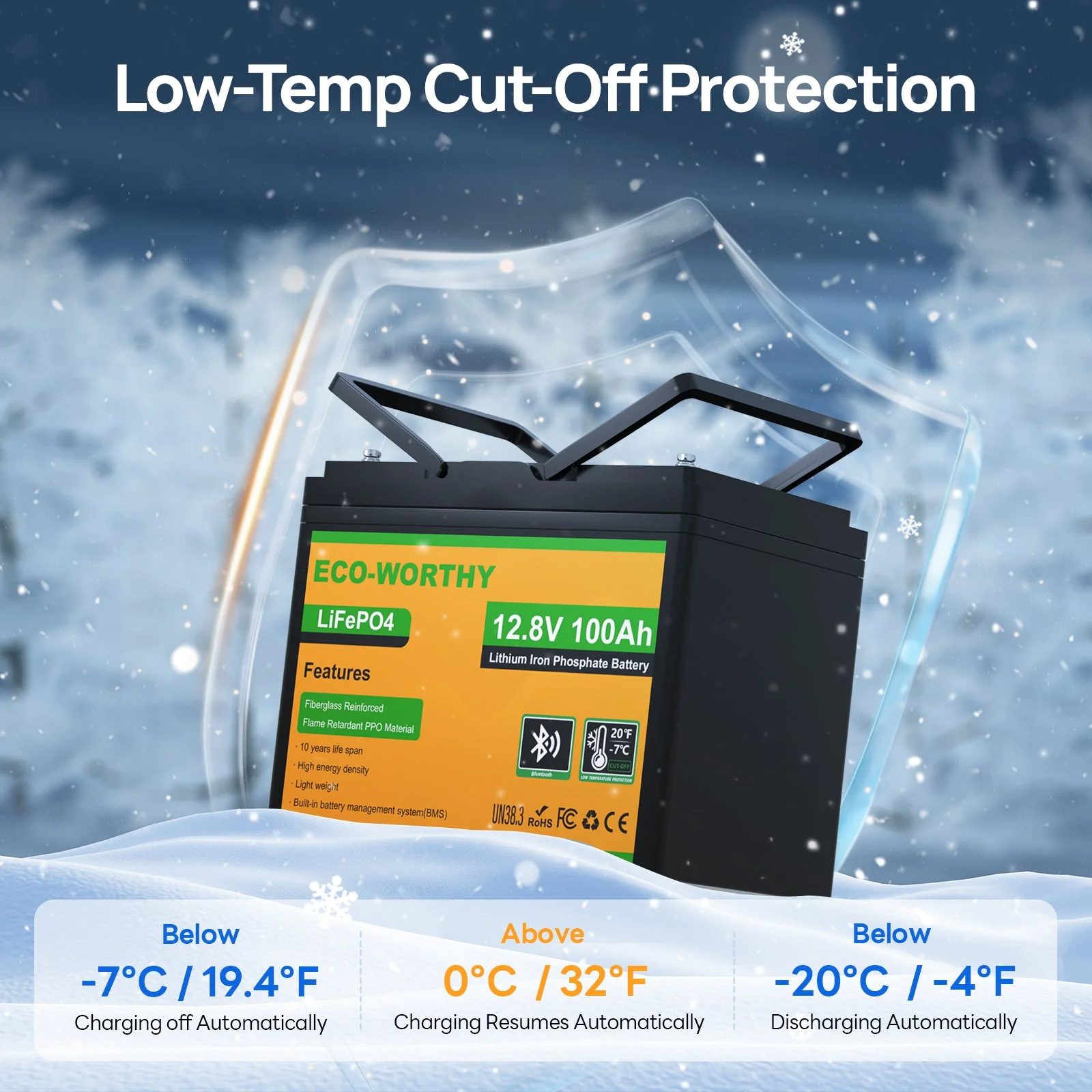 LiFePO4 12V 100Ah Lithium Iron Phosphate Battery With Bluetooth And Low-temperature Protection - Image 4