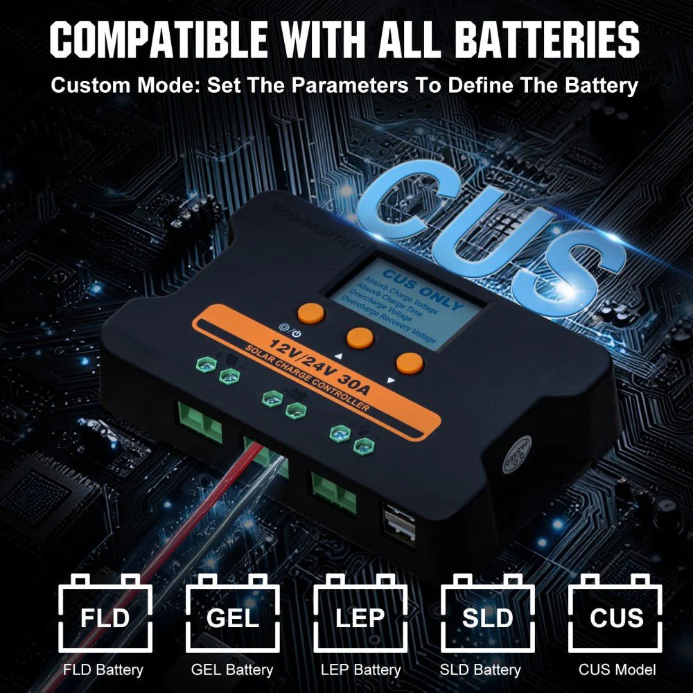 Upgraded 30A PWM Solar Charge Controller Regulator with Dual USB Port 12V/24V Autoswitch - Image 3